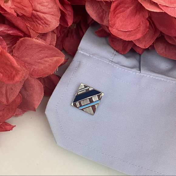 Classic Blue, Silver and Black Stripe Cufflinks - Picture 9 of 15